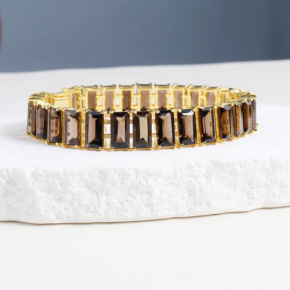 

Роскошный дизайн, натуральный драгоценный камень дымчатого кварца 41 карат, великолепный браслет, женская одежда для юбилейной вечеринки, банкета, серебро S925, изысканные ювелирные изделия L коричневый