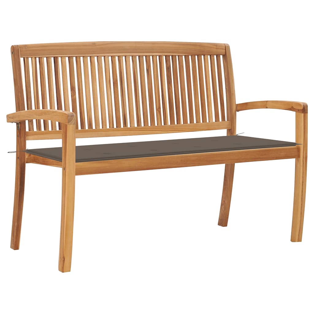 vidaXL Stackable Garden Bench with Cushion 128.5 Cm Solid Teak Wood