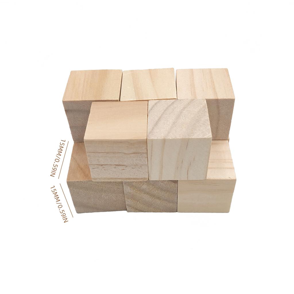 TWO TREES Unfertige Holzblöcke, 15 mm, 50 Stück, kleine Holzwürfel für Lasergravierer, Bastelarbeiten