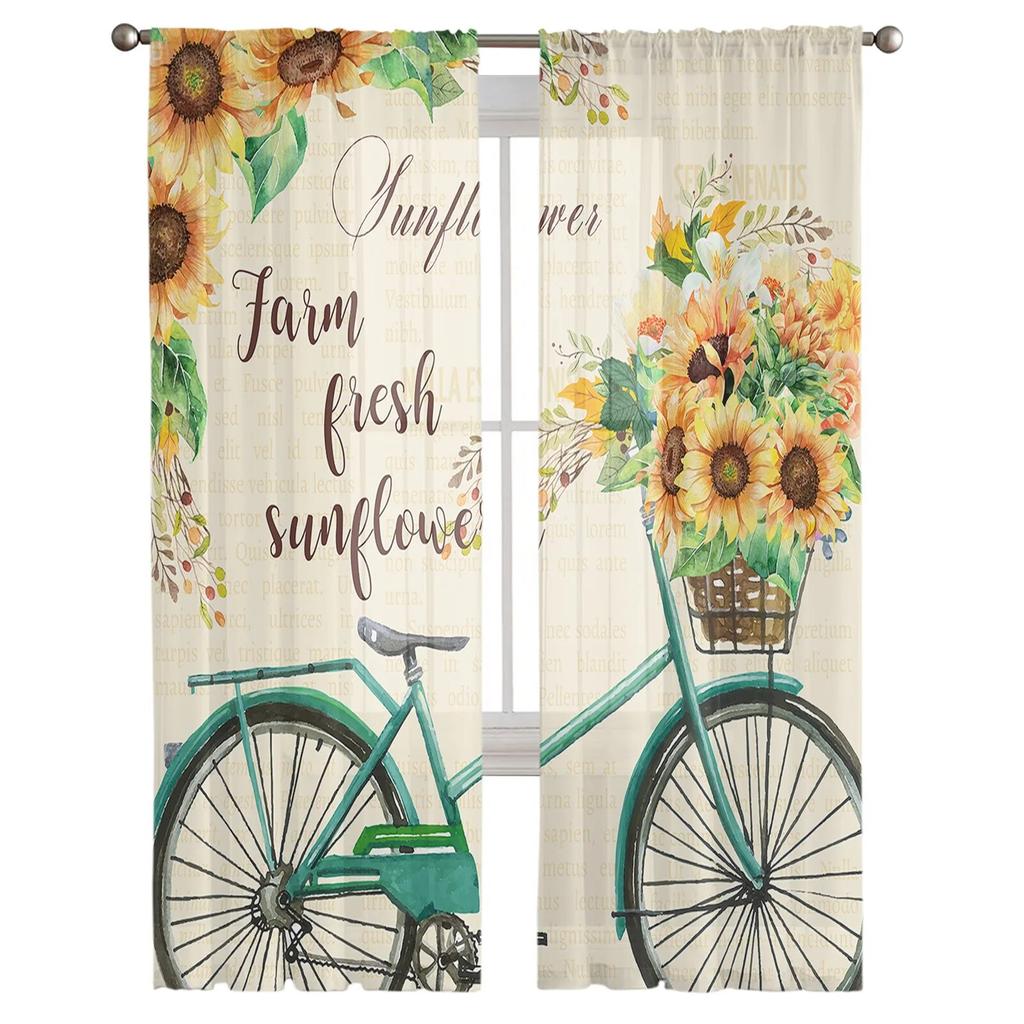 Sunflower Bike Farm Tyll Gardiner för Vardagsrum Kök Sovrum Skir Tyll för Café Hotel Modern Heminredning