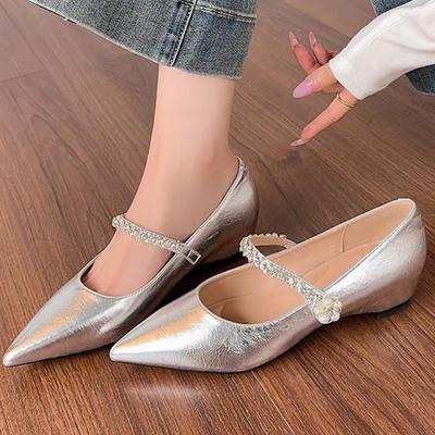 Fashion Fashionable and Elegant Inside Heightened Single Shoes Autumn New Pointed Toe  Rhinestone Soft Sole Wear-resistant Flats