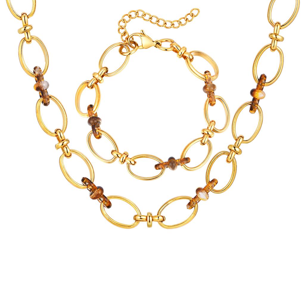Chunky Gold Plated Stainless Steel Necklace For Women, Oval Thick Link Chain Choker Necklace, Waterproof Fashion Jewelry Gift