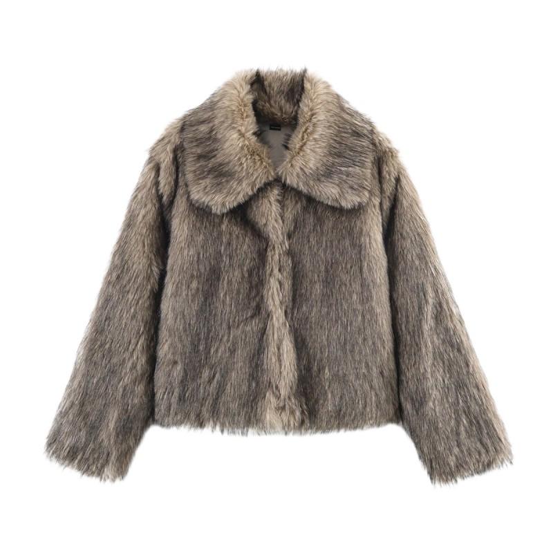 Womens Winter Faux Fur Coat Oversized Lapel Outerwear Warm Thick Street Style Jacket