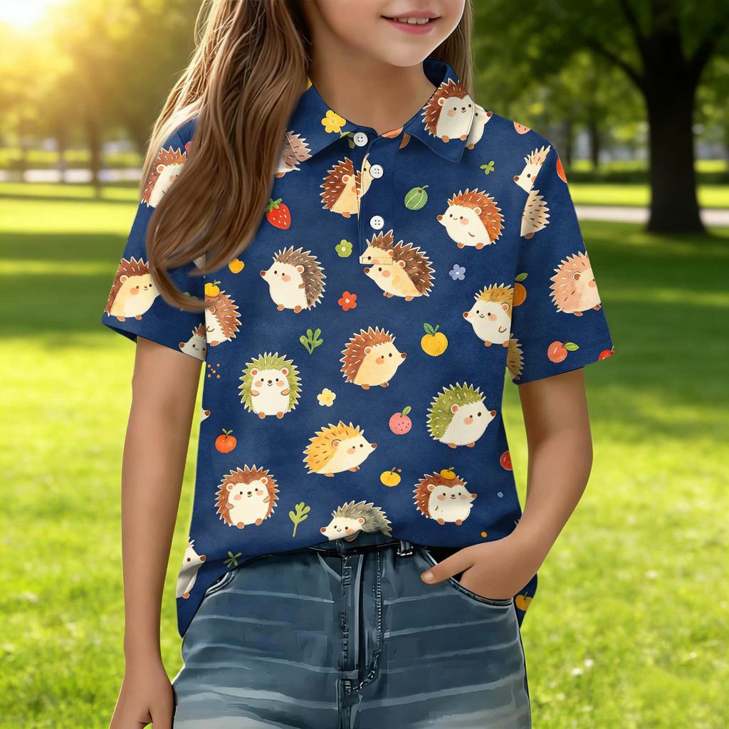 Kids Casual Short Sleeve Polo Shirt Animal Print Lightweight Soft Fabric Comfortable Fit Durable Stitching Breathable Material