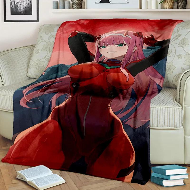 DARLING in The FRANXX Cartoon Zero Two Sexy dívčí deka, měkká přikrývka pro domácí ložnici Pohovka Pikniková deka pro děti