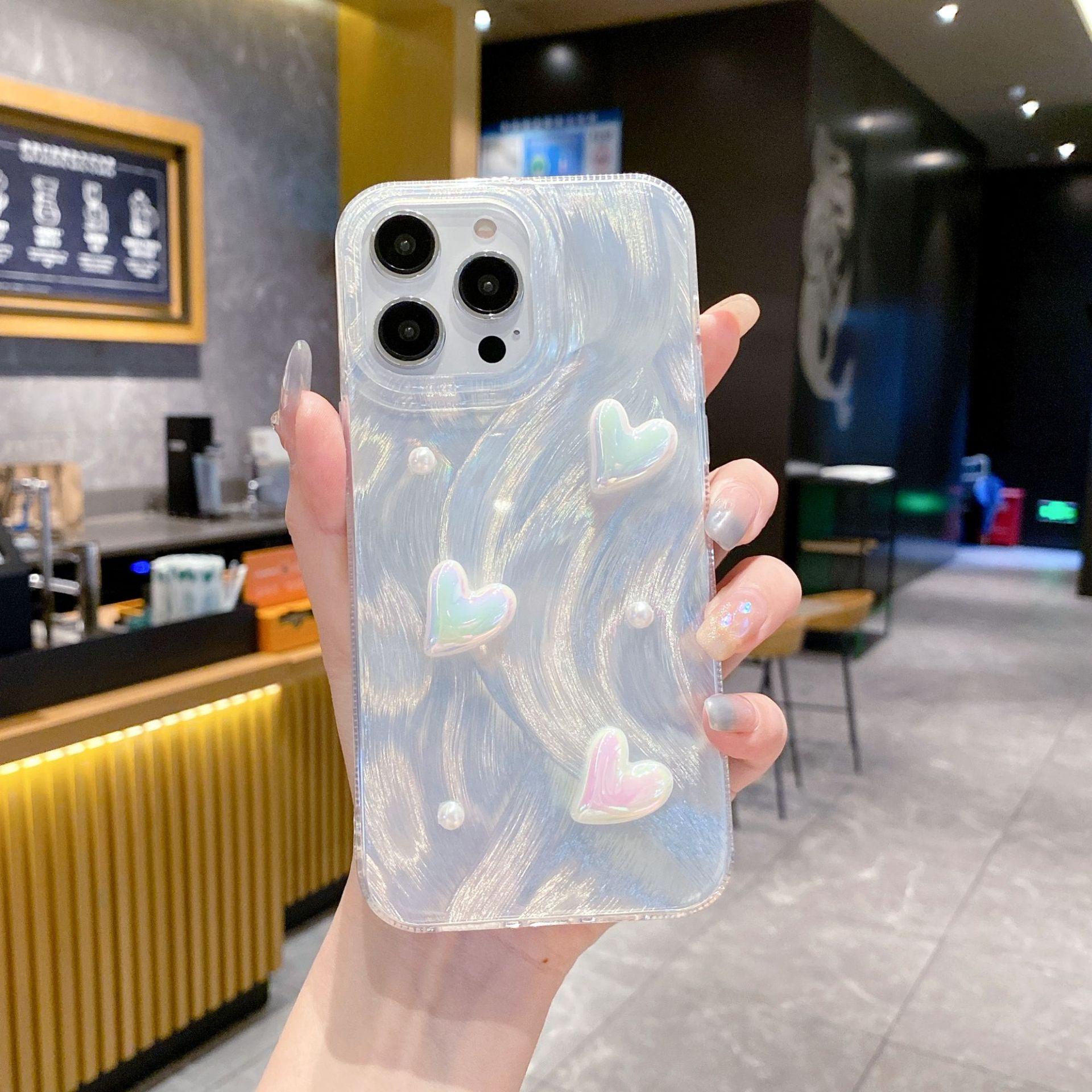 

Feather Yarn Silver Suitable for Apple 16PRO Three-dimensional Love Phone Case for Iphone14/13 Laser Creative Hard Protective Case Apple 11