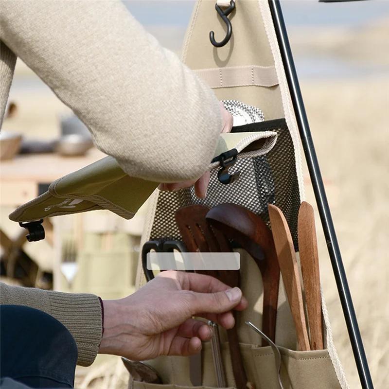 

Портативная сумка-органайзер для походной кухонной утвари Подвесное хранение посуды Для приготовления пищи на открытом воздухе Идеально для туристических походов