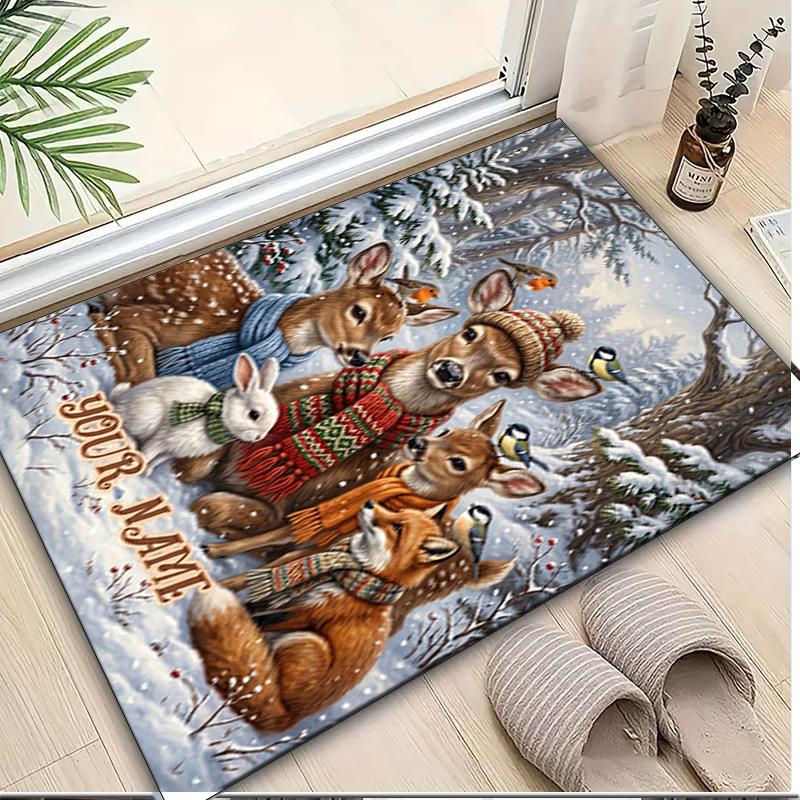 1PC Custom Name Winter Wildlife Theme Floor Mat Ideal for Living Room, Game Rooms, Office, Bedroom,Floor Mat Playful Design
