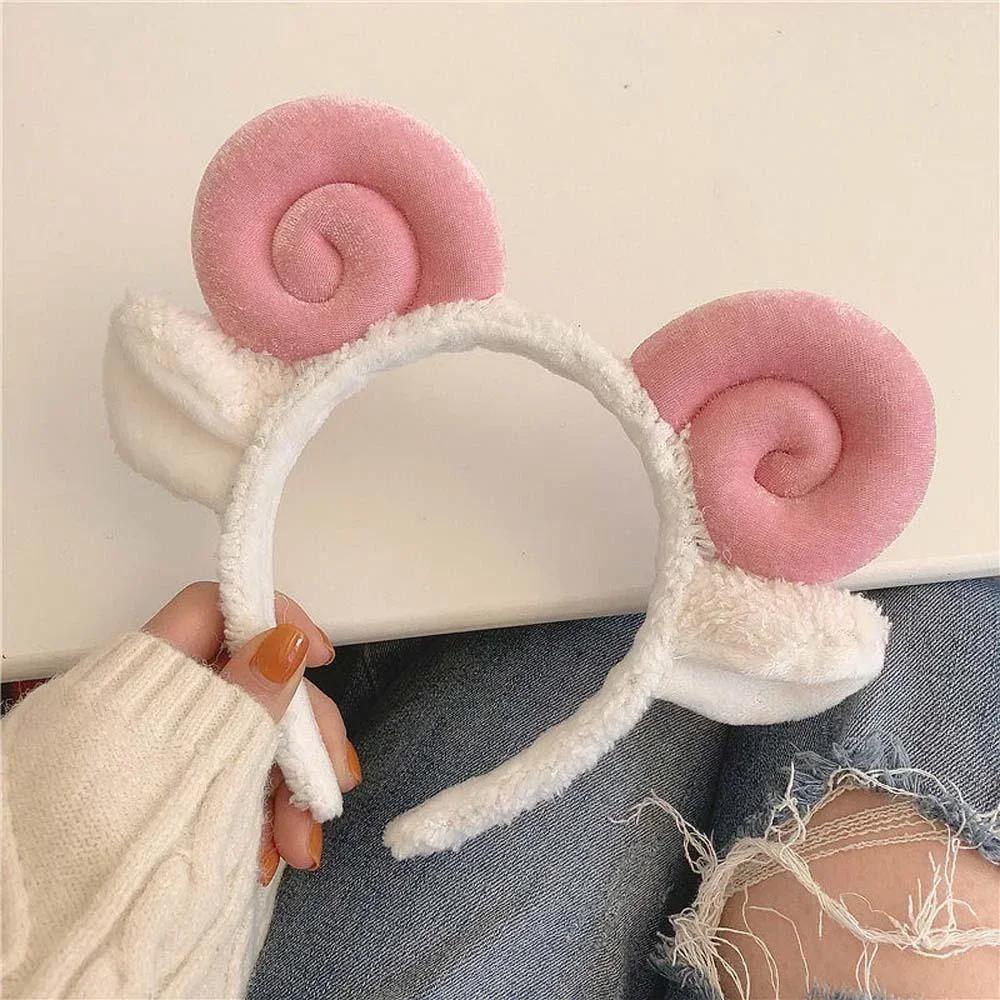 Girls Fashion Cute Sheep Horn Lamb Ear Headband Makeup Head Band Hair Band Headwear for Wash Face Shower Hair Accessories