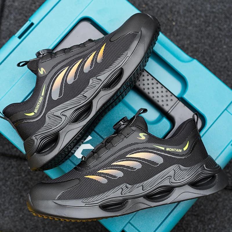 Bezpečnostní obuv s otočným knoflíkem Pánské ocelové špičky Tenisky Odolné proti propíchnutí Pracovní bezpečnostní boty Vzduchový polštář Sportovní pracovní obuv Boty proti nárazu