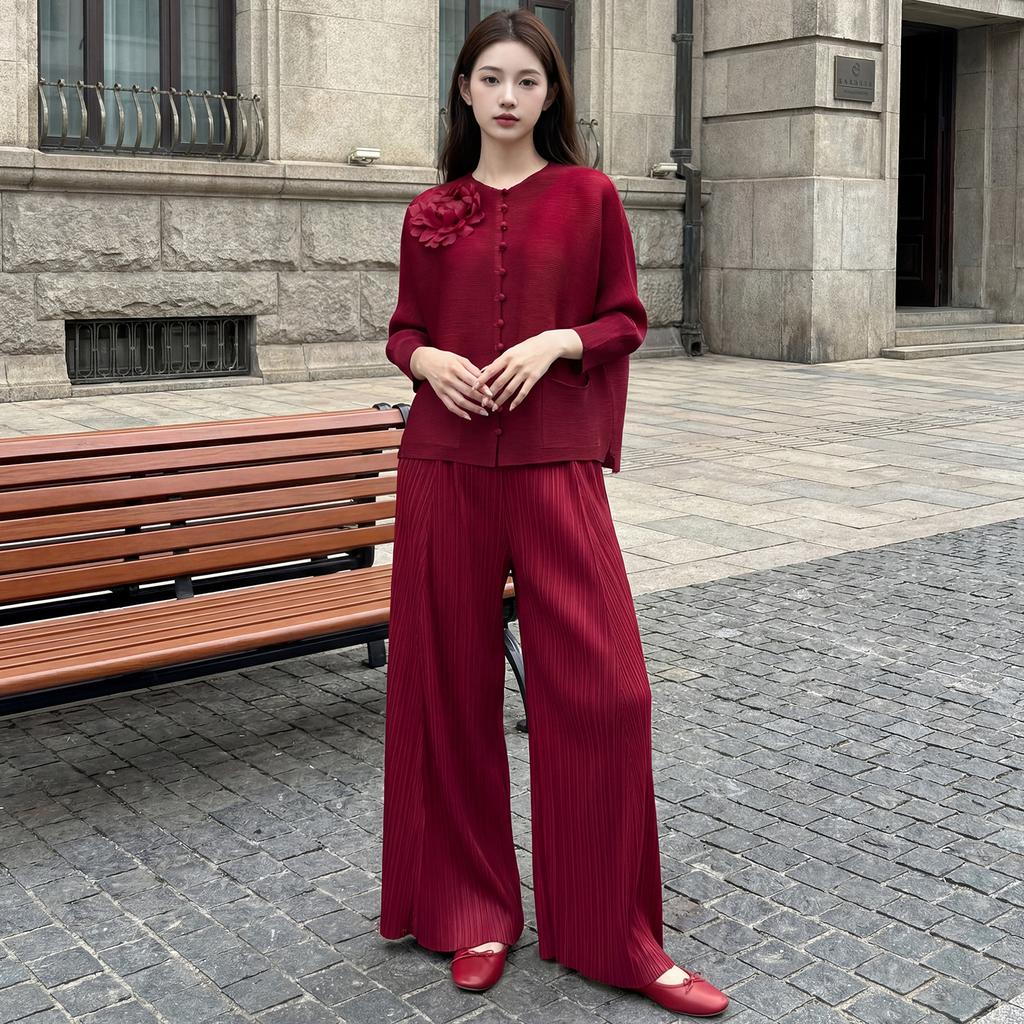 1116 hot-selling Sanzhai suit, two-piece set, foreign-style retro handicap long-sleeved top, drape versatile bell pants