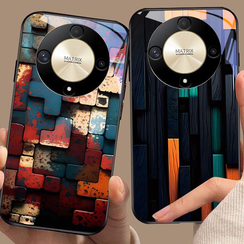 Creative Block For Honor Magic 6 50 70 90 Lite X7b 200 Pro Nova 10 Nova 5T X6 P30 Pura 70 Ultra Tempered Glass Phone Case