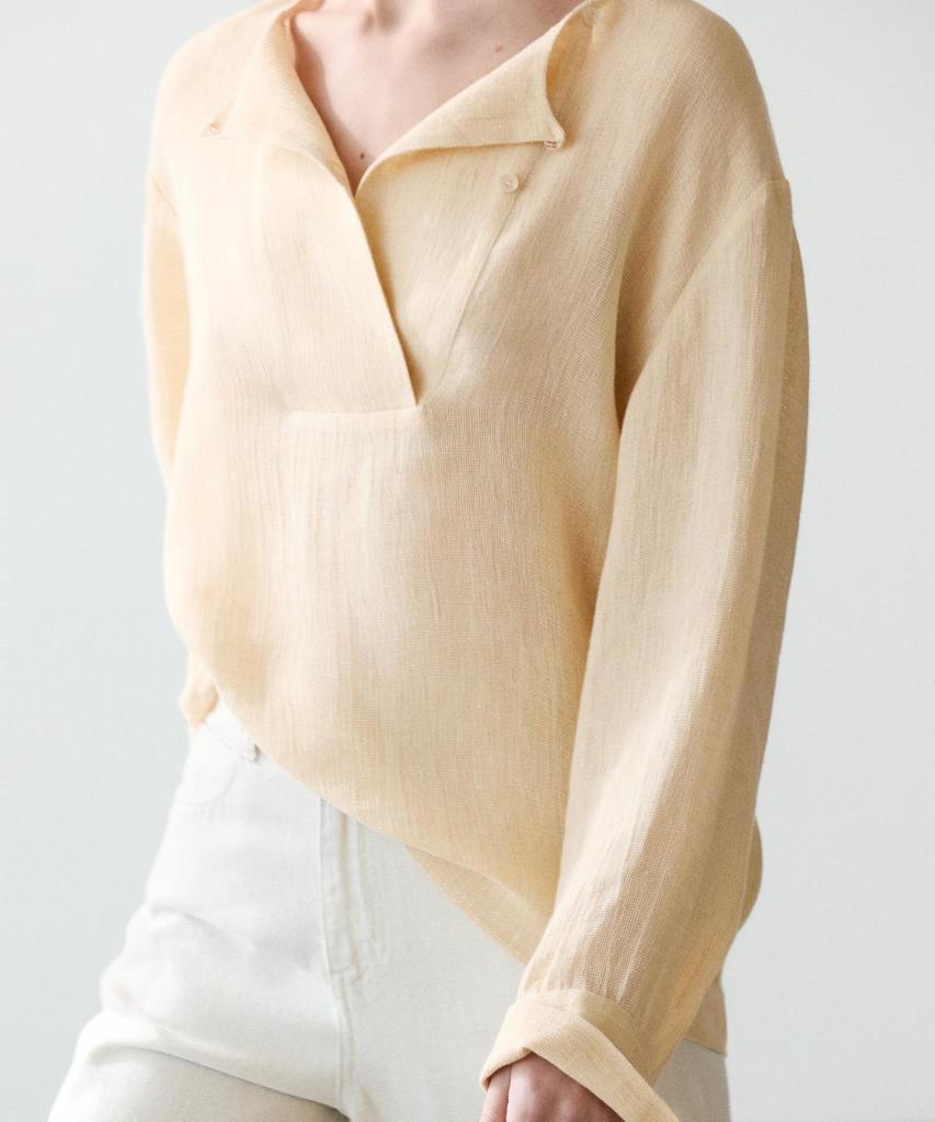 Masimodutti Linen Bib Detail Fluid Blouse