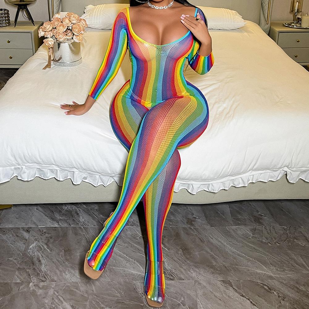 Colorful erotic underwear, colorful long-sleeved multicolored sexy seduction mesh