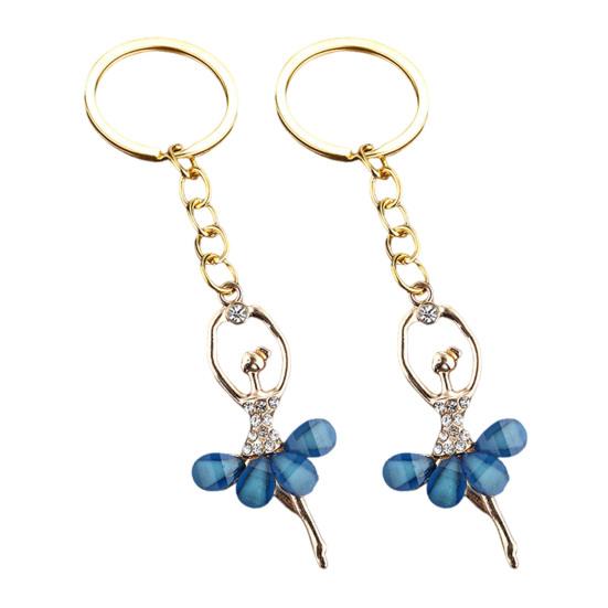 2Pcs Ballerina Keychain Pendant Lightweight Metal Rhinestone Keychain Portable Elegant Bag