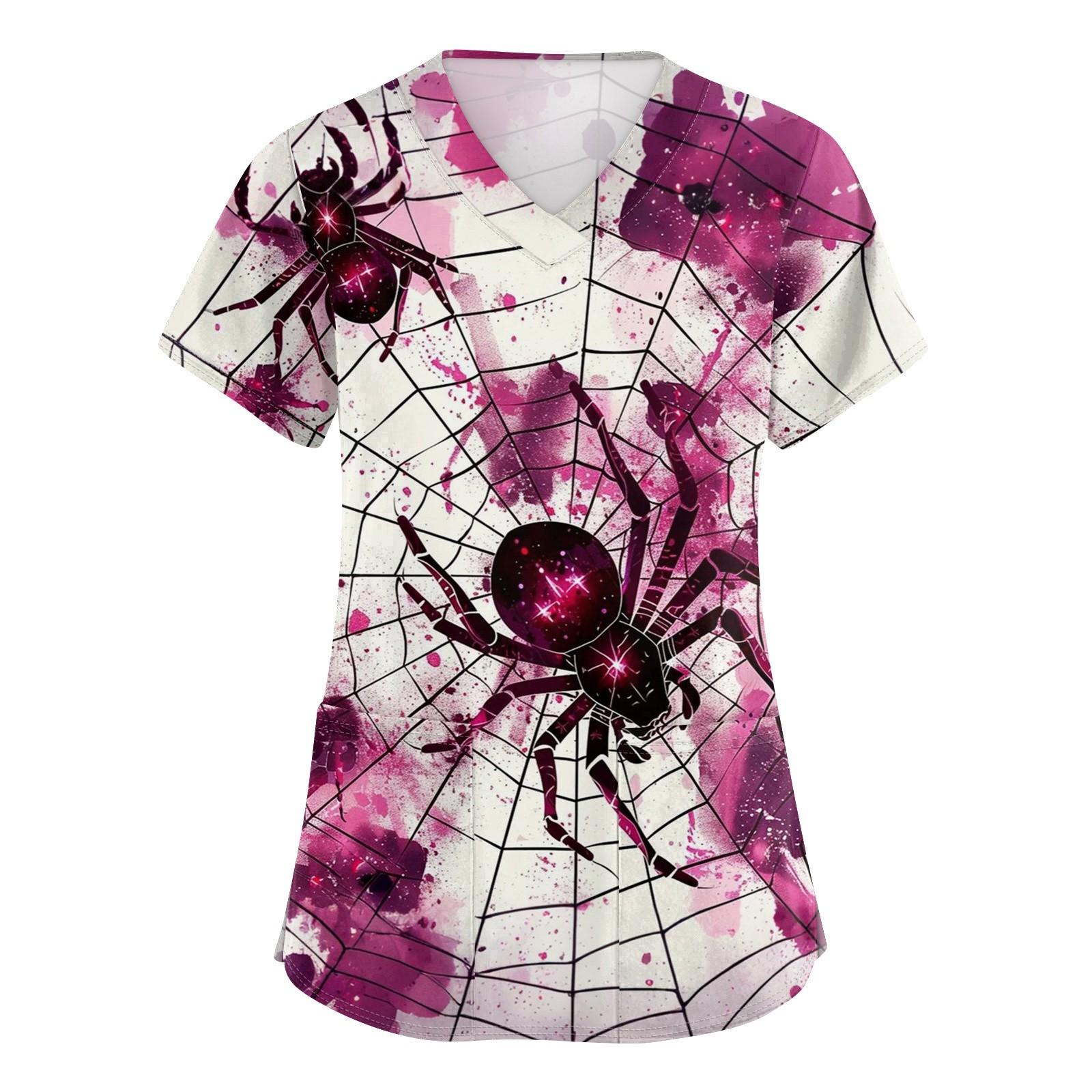 

Женский топ защитного костюма с V-образным вырезом, с короткими рукавами, с принтом на Хэллоуин, с карманом и боковыми разрезами S