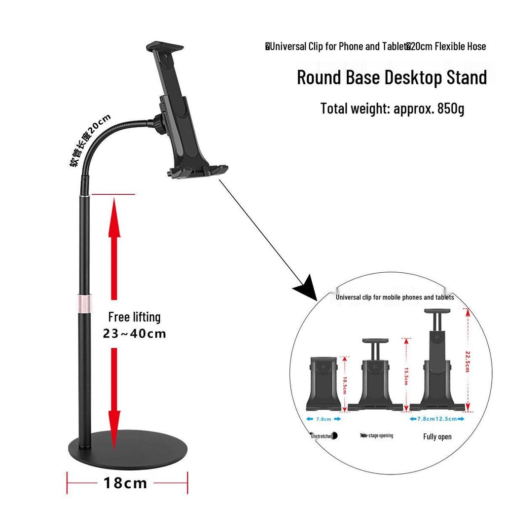 Space-Saving Universal Stand with Metal Base for Phone, Tablet, Fill Light - Adjustable 1/4 Screw Mount