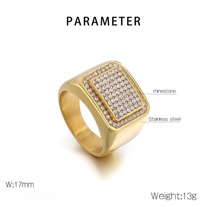 Men's Stainless Steel Simple Micro Pave CZ Square Ring Half Eternity Ring Hip Hop Jewelry Gift