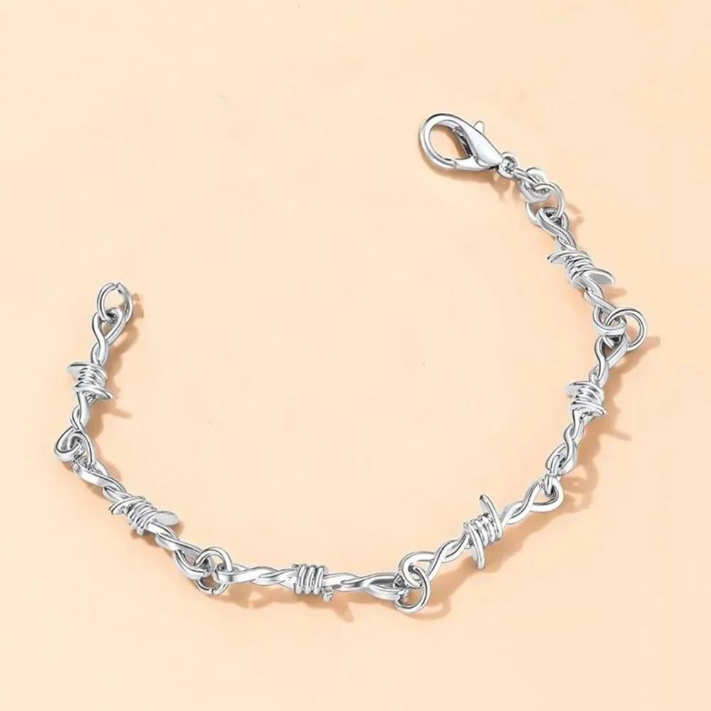 Rolo Chain Bracelet with Cross Charm Wire Little Thorns Cuban Chain Cross Dangle Pendant Cable Chain Link Men Women Bracelet