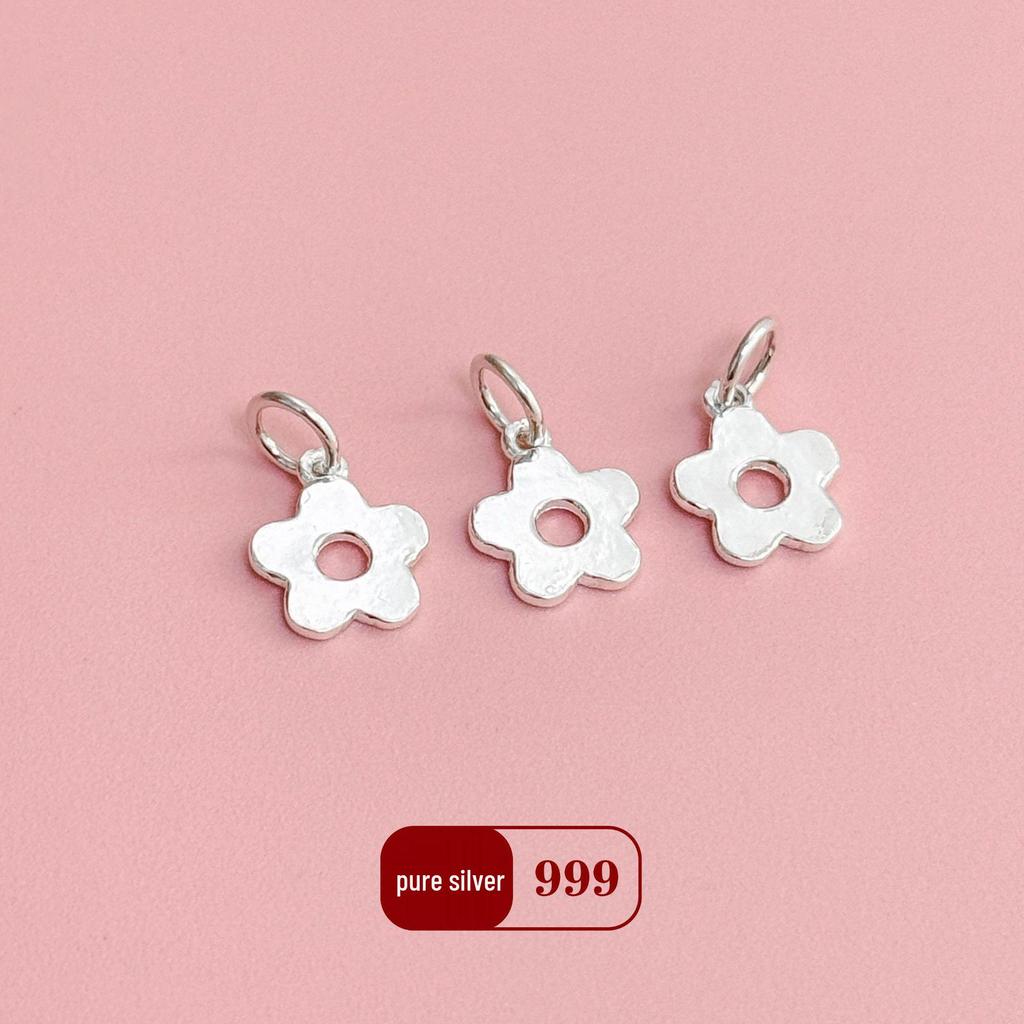 Sterling Silver Flower Pendant: Chinese Style Handmade Crystal Bracelet & Necklace Charm for DIY Beading & Rope Weaving.