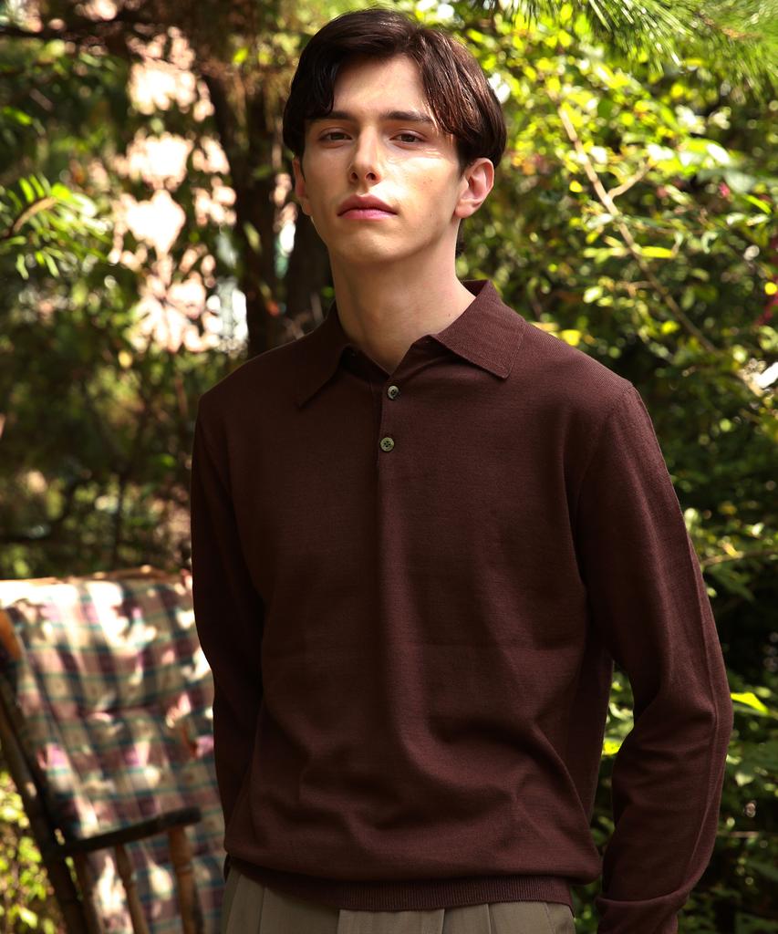 BELLIEF Essential Soft Long Sleeve Polo Knit (Brown)