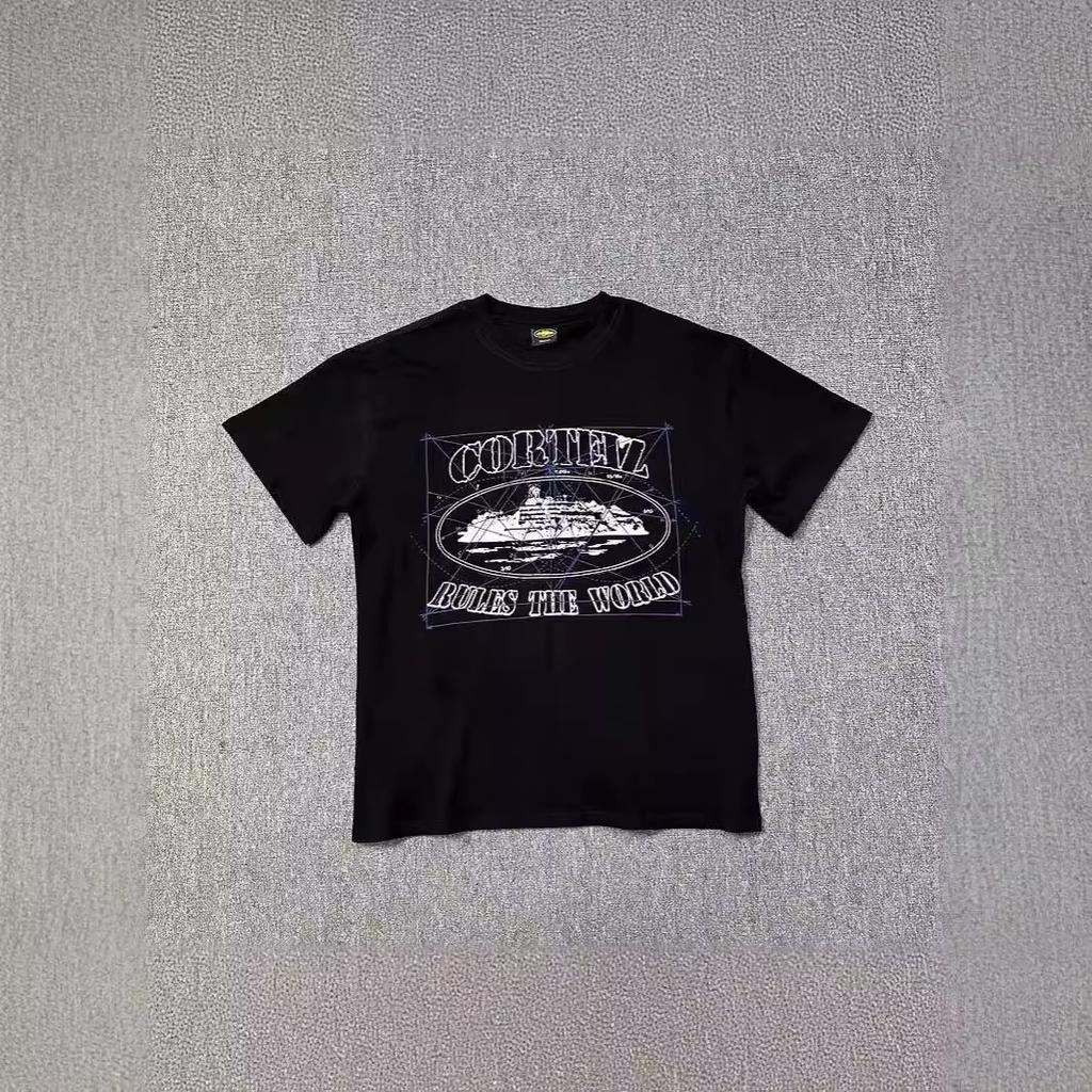 Corteiz Alcatraz Series T-shirt Short-sleeved Letter Logo Printed Men's and Women's Double Yarn Fashion Casual Short-sleeved Tide