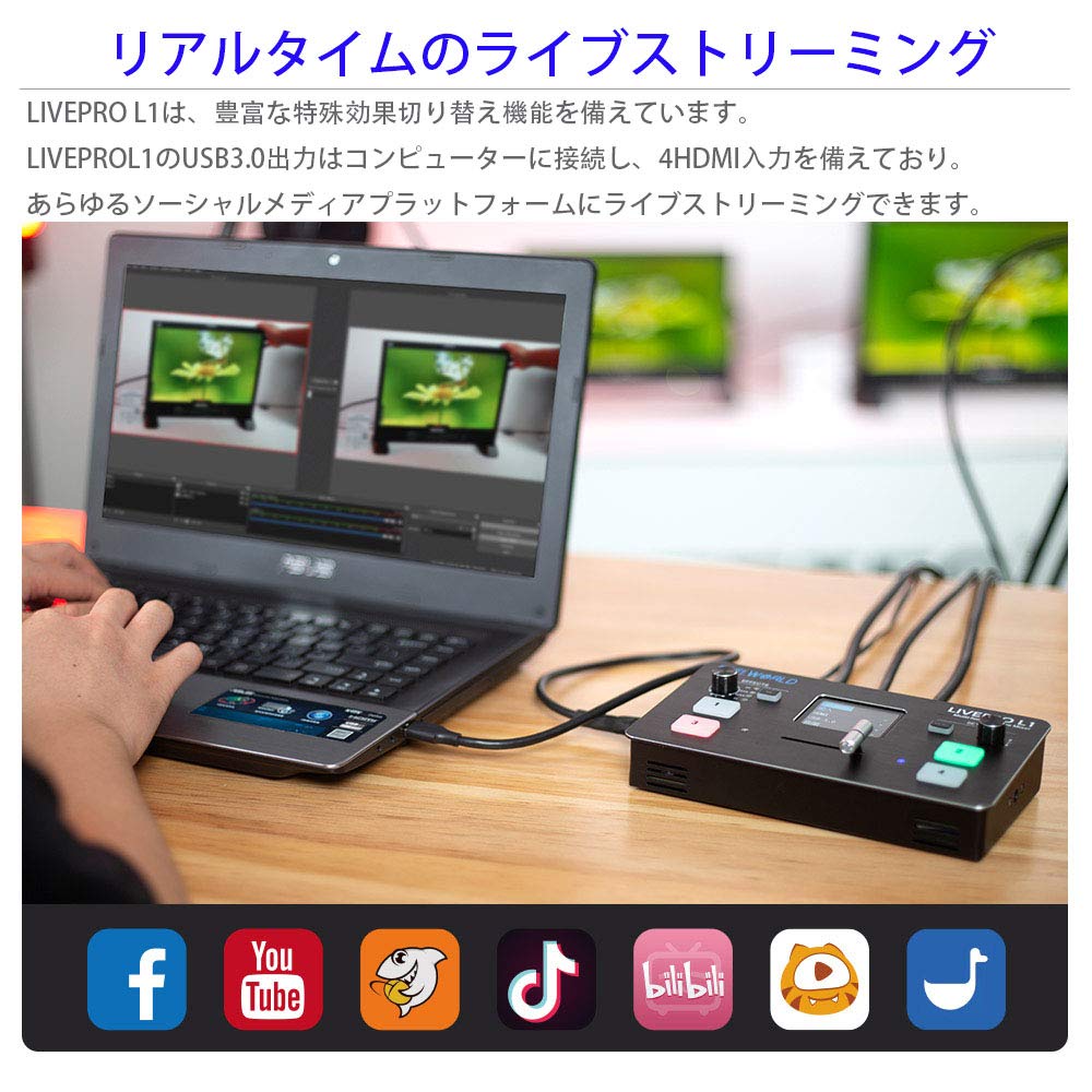 Feelworld LIVEPRO L1 V1 HD Live Production Video Switcher with 4 HDMI USB and HDMI Output for Independent PGM and PVW a LCD and Streaming for