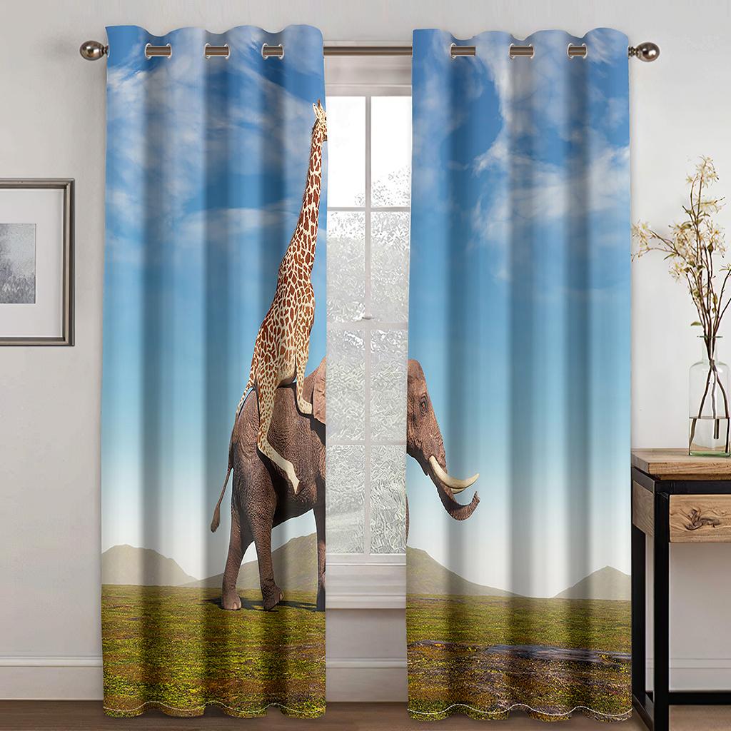 Multi-style Elephant pattern 3D digital Print Curtain Living Room bedroom low shading 90g polyester curtain fabric two panels