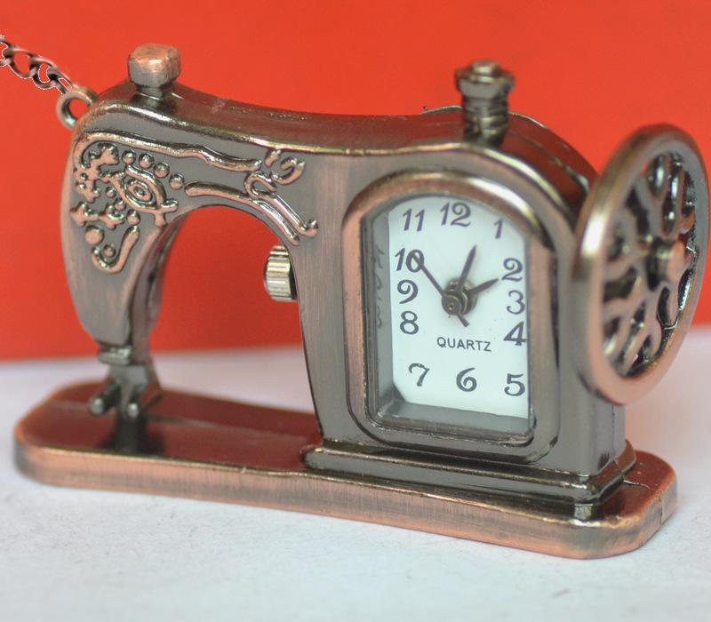 Retro Sewing Machine Quartz Pocket Watch Necklace Pendant 7007