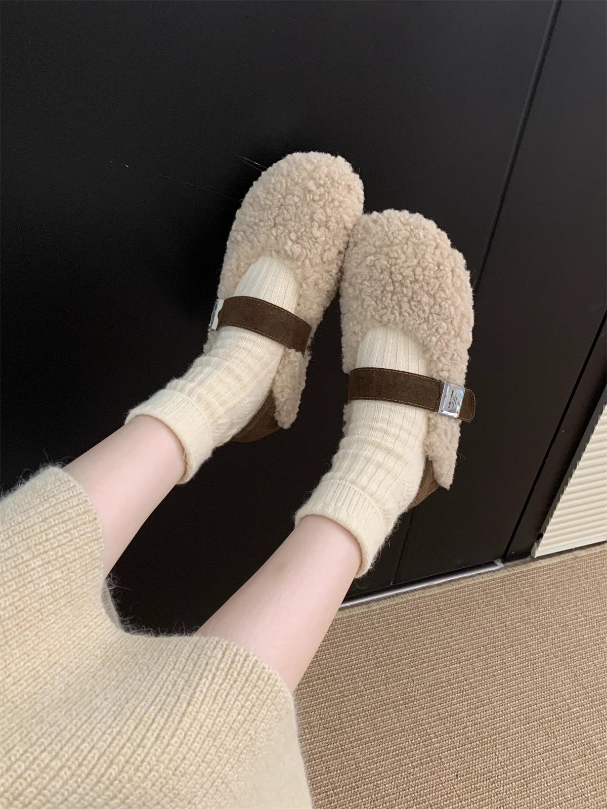 

Новые туфли Мэри Джейн Маомао женские с круглым носком 2025 осень/зима корейская версия темпераментные туфли-лодочки с пряжкой удобные ленивые хлопковые туфли 35