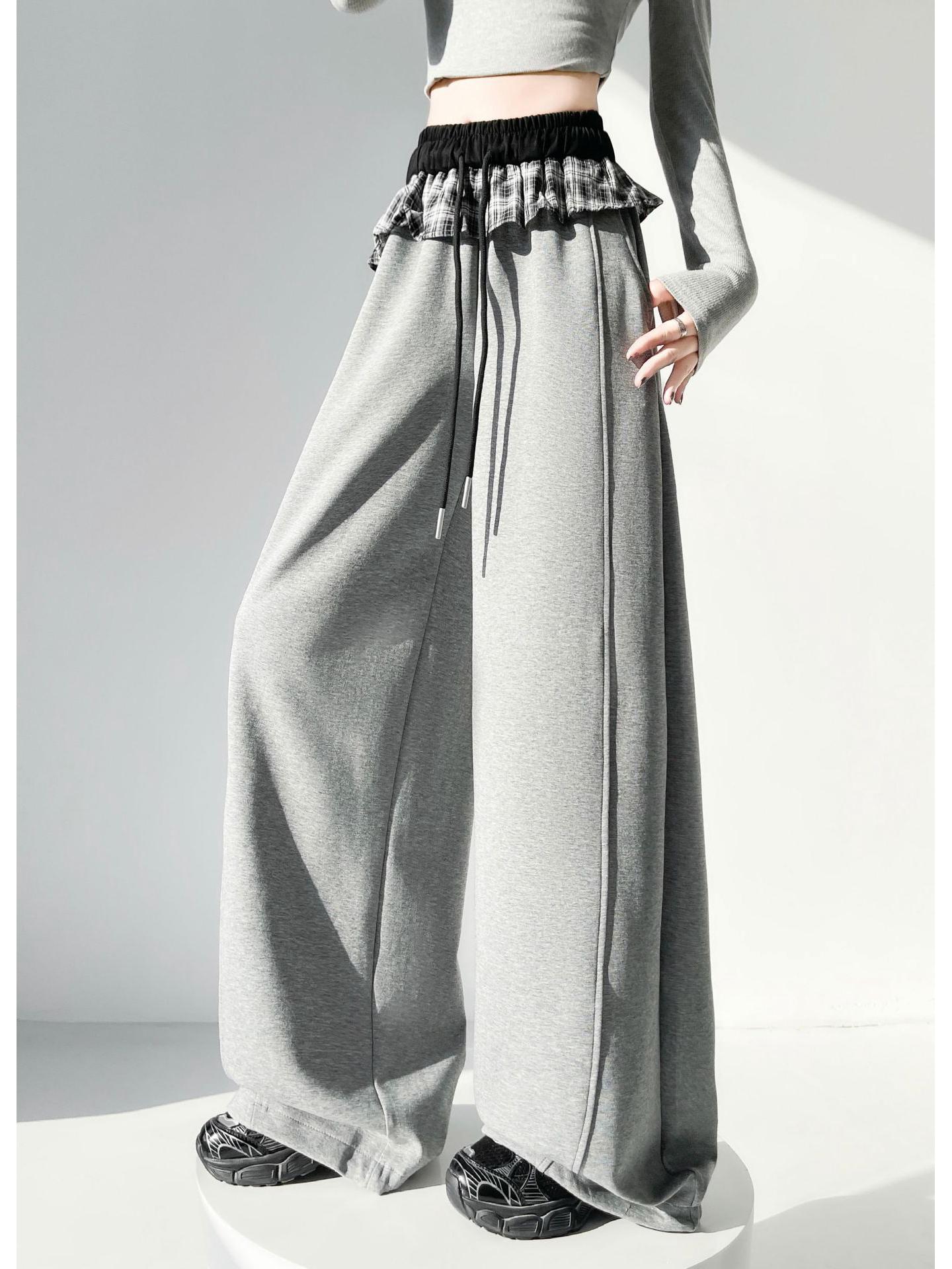 

Plaid Patchwork Ruffle Women s Wide-Leg Sweatpants - Spring 2026 Hot Girl Style S