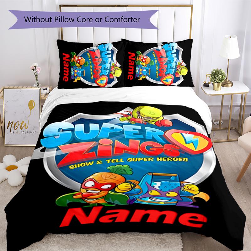 3pcs Custom Name SuperZings Bedding Set Duvet Cover Closure Includes 1 Duvet Cover & 2 Pillowcases for All Seasons Bedroom Decor