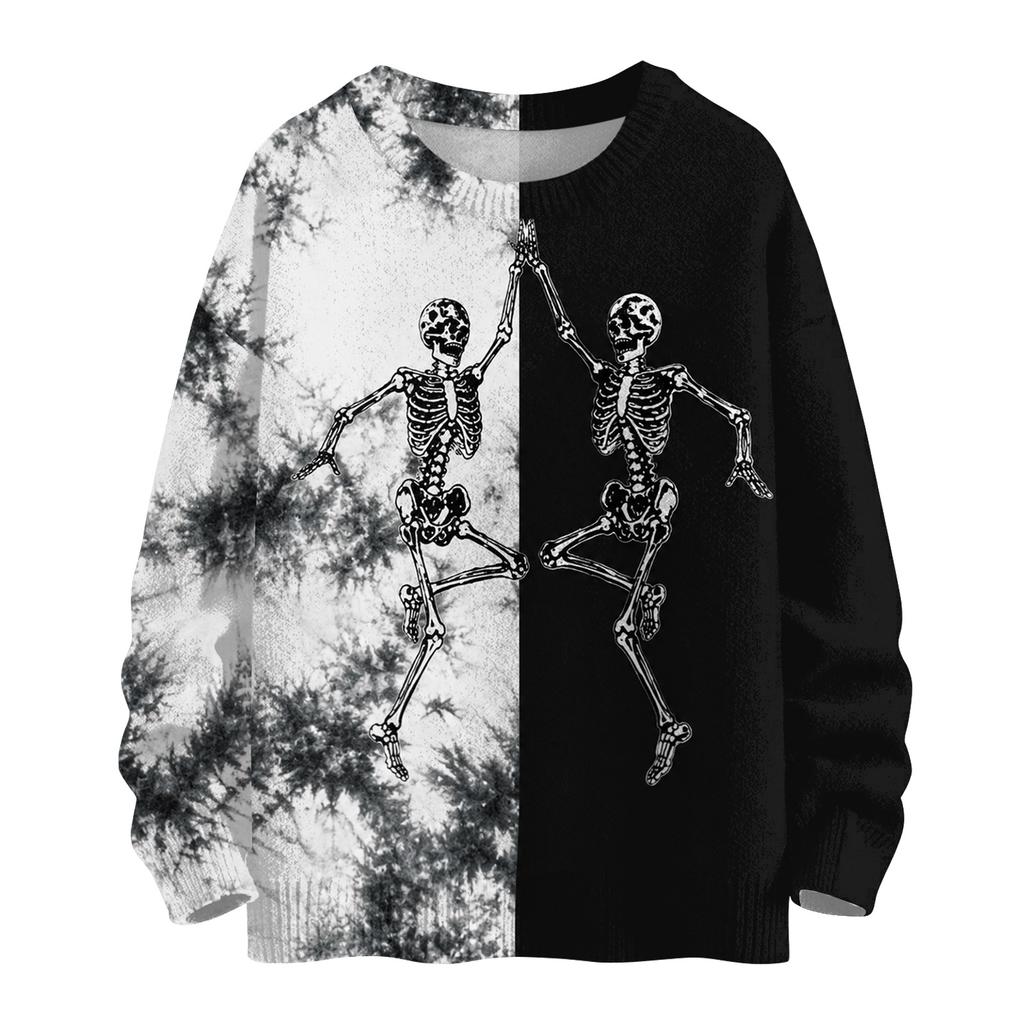 Women's Long Sleeve Halloween Print Sweater, Casual Round Neck Knit Top