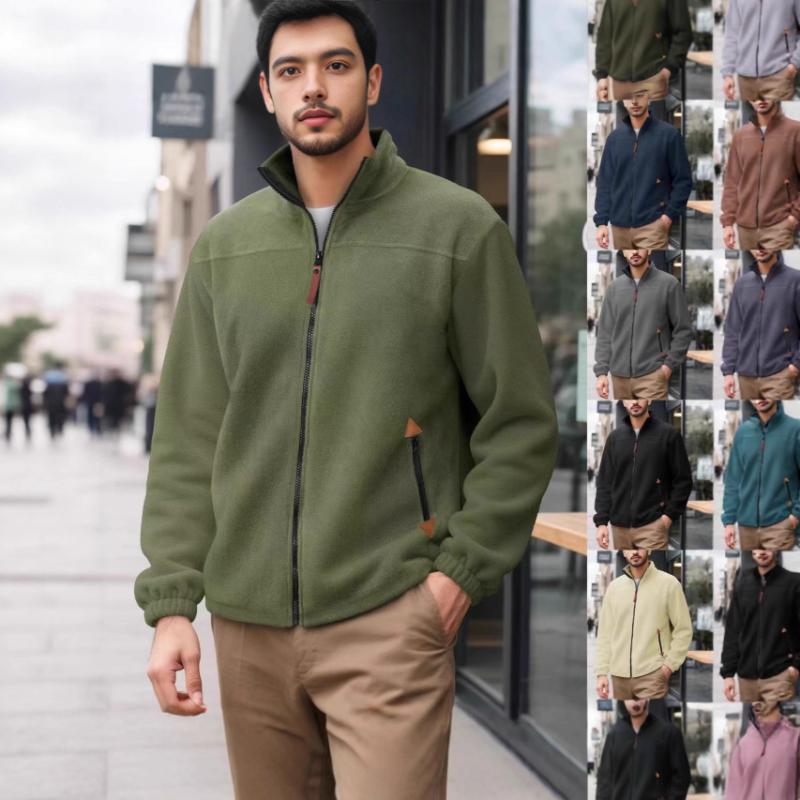 Neuer Herbst-Winter-Stil Lässige einfarbige Fleece-Stehkragen-Fleece-gefütterte warme Reißverschluss-Sport-Sweatshirtjacke für Herren
