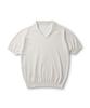 EDWARDMAX Cream V-Neck Collar Short Sleeve Knit 90% Cotton Cool Knit