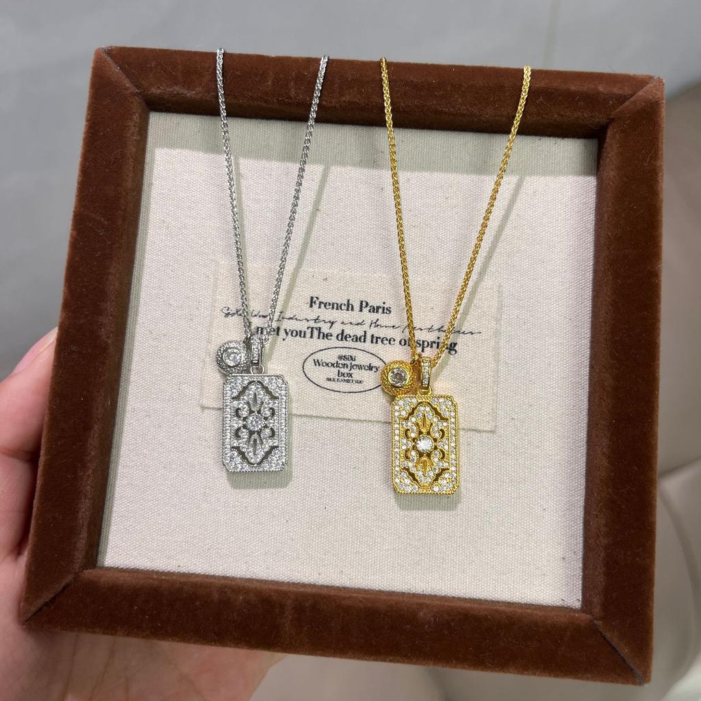 Medieval High-End Super Flash Full Diamond No Matter Brand Pendant Necklace Two-Color Retro Light Luxury Fashion Niche Exquisite Collarbone Chain