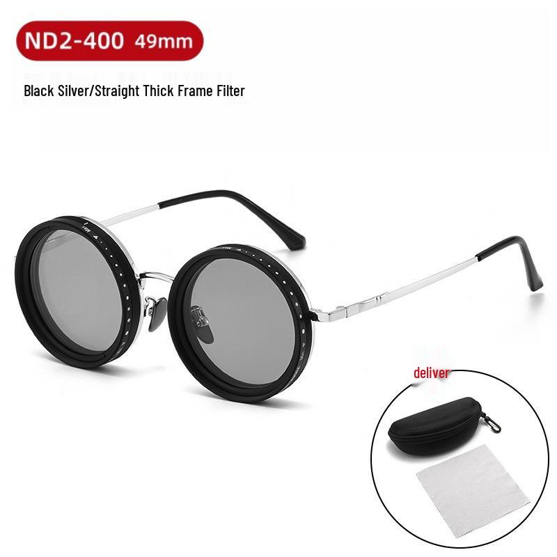 ND Rotating 9-Level Adjustable Polarized Sunglasses, UV400 Protection, Punk Style Round Filter