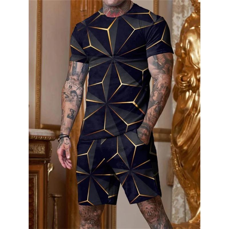 Men's Breathable and Comfortable Short Sleeved Suit Best-selling New Set 3D Printing Design for Outdoor Travel