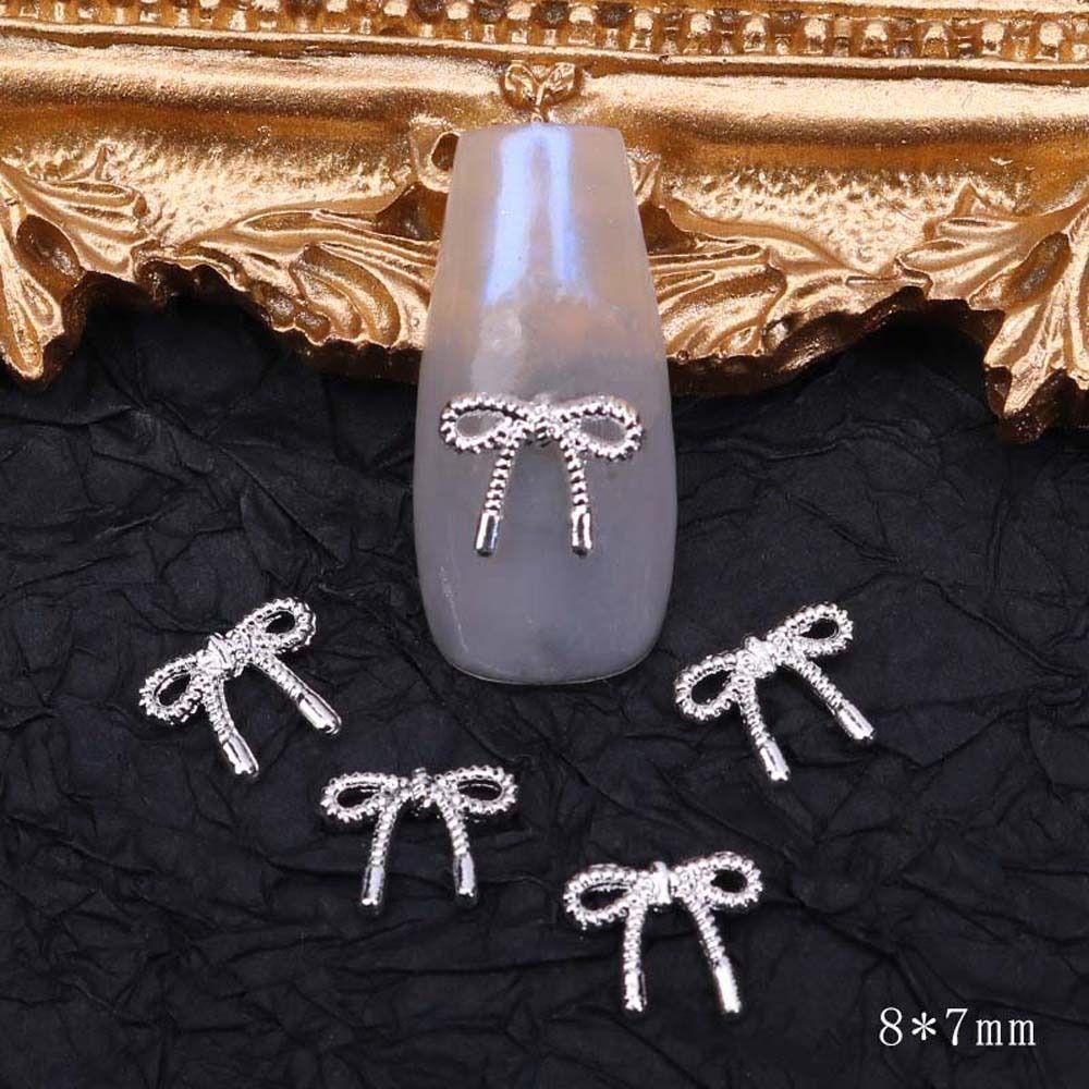 Silver Bowknot Flowers Nail Rhinestones Nail Art Jewelry Bow Nail Decorations 3D Nail Art Drills