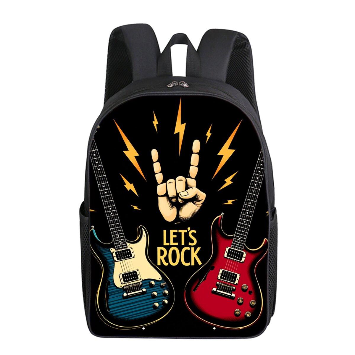Gitaar Print Enkellaags Rugzak voor Jongens en Meisjes Beste Cadeaus 2D Platte Cartoon Schooltassen voor Kinderen