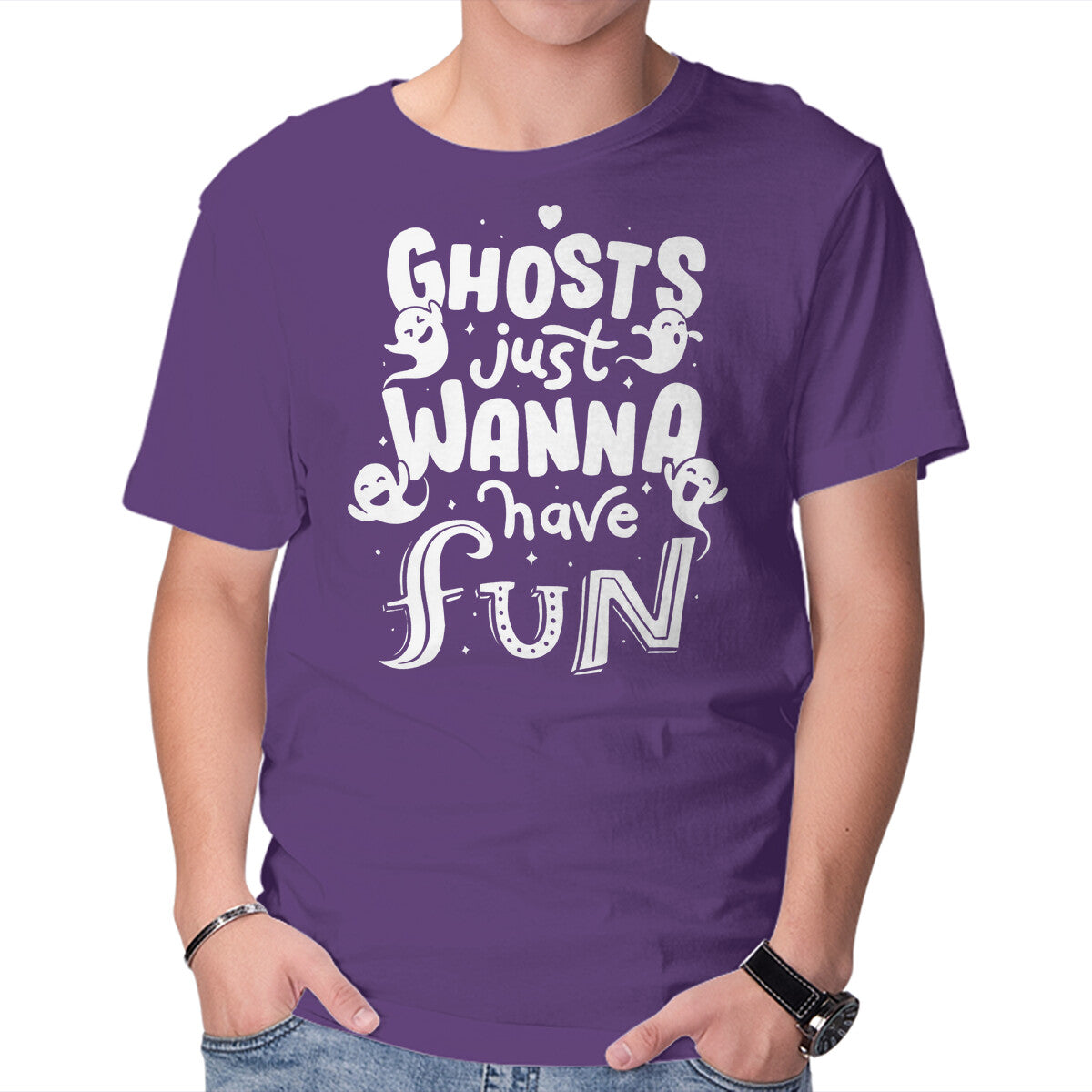 Unisex Crew Neck T-Shirt Ghosts Just Wanna Have Fun Graphic Short Sleeve Casual Tee XS