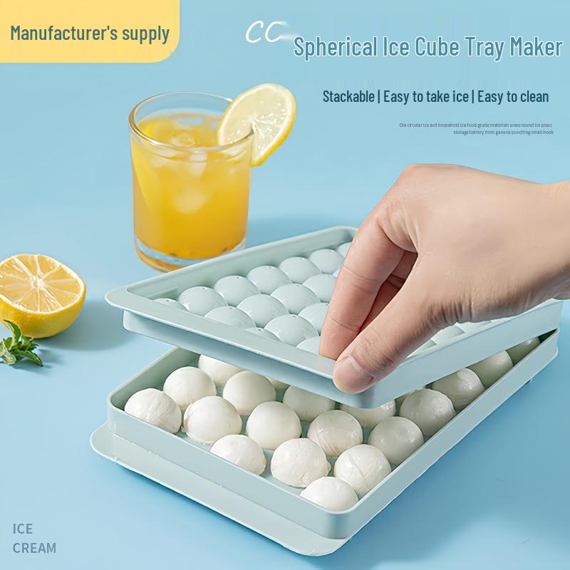Spherical Ice Cube Tray with Lid for Ice Hockey - Makes 33 Cubes