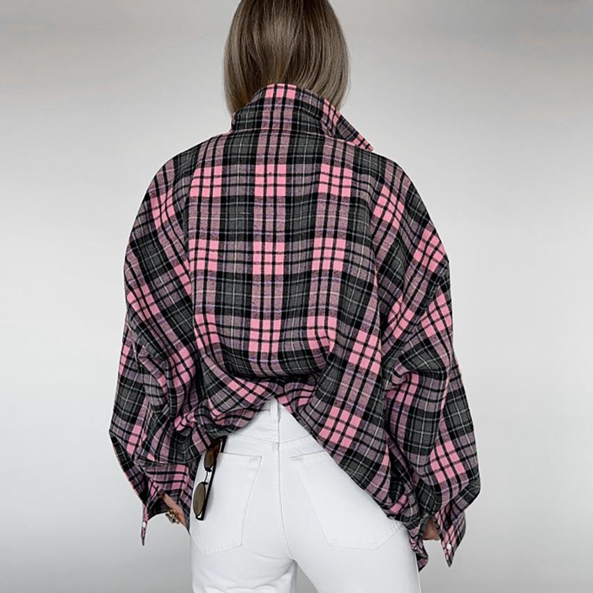 Autumn Fashion Wear Minimalist Loose Lapel Shirt Russian Classic Plaid Long-sleeved Shirt Women's Clothing