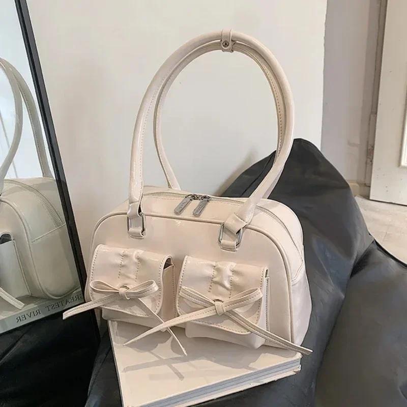Cute Bow Tie Design Underarm Bags for Women  Y2K Korean Fashion Handbags and Purses Pu Leather Shoulder Bag Designer Bag