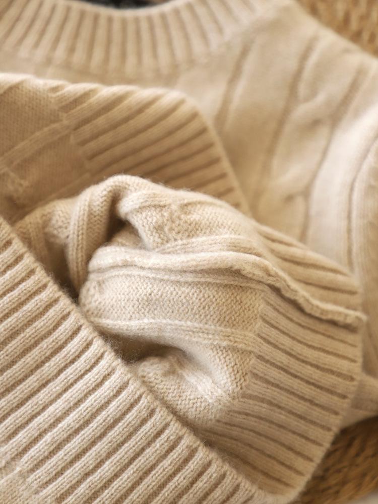 Unisex Children's Wool Sweater, Autumn/Winter 2025 - Solid Color Cable Knit Pullover with Round Neck