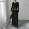 ZANZEA Damen Langarmbluse und Hose Elegante zweiteilige Anzugsets