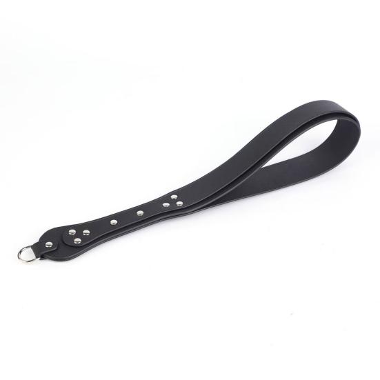 BDSM Doppellagiger Klatscher mit roten Akzenten Kunstleder Klatschspielzeug mit Nietenverstärkung Knackendes Geräusch Flexible Haptik Ergonomischer Schlaufengriff