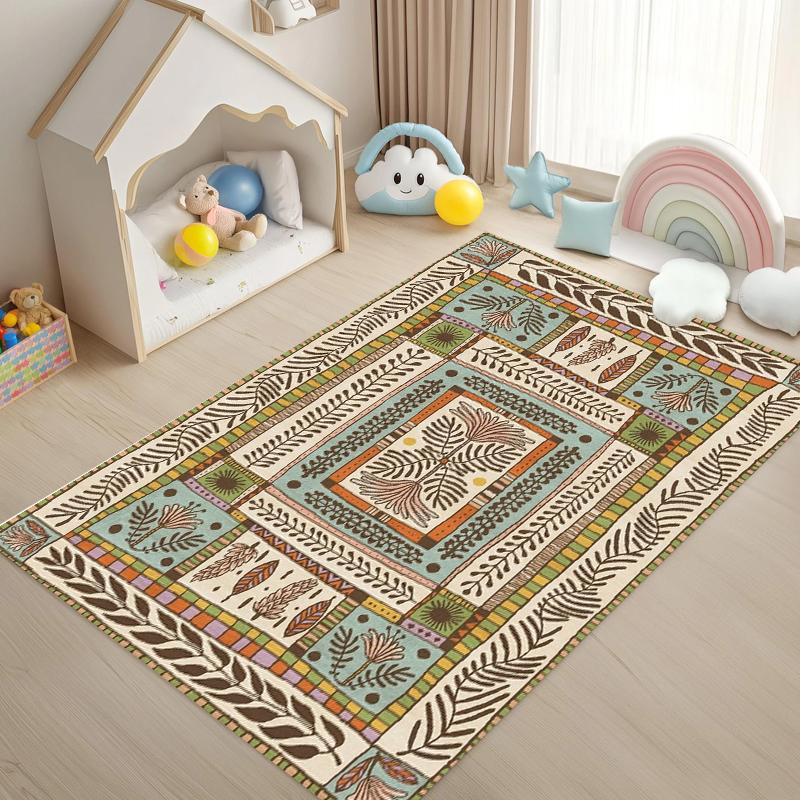 Patchwork Plaid Printed Carpet Geometric Plant Flower Printed Carpet Living Room Bedroom Large Soft and Non Slip Rug Bedroom