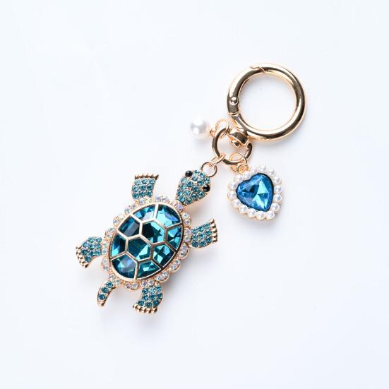 Keychain Sparkling Rhinestones Turtle Shape Bag Ornament with Faux Pearls Decor Bags Keys Decoration