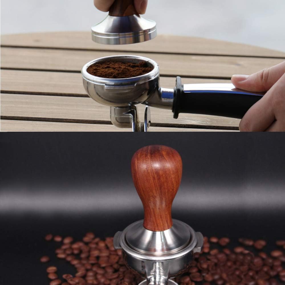 Tamper na kávu Espresso, Premium Espresso Coffee Powder Bean Tamper Kladivo Nerezová plochá základna, dřevěná rukojeť, 51 mm/53 mm/58 mm